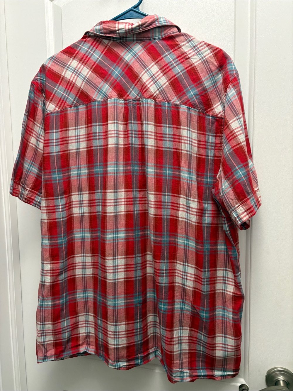 The North Face Men’s Red Blue Plaid Short Sleeve Button Down Outdoor Shirt - Picture 7 of 7